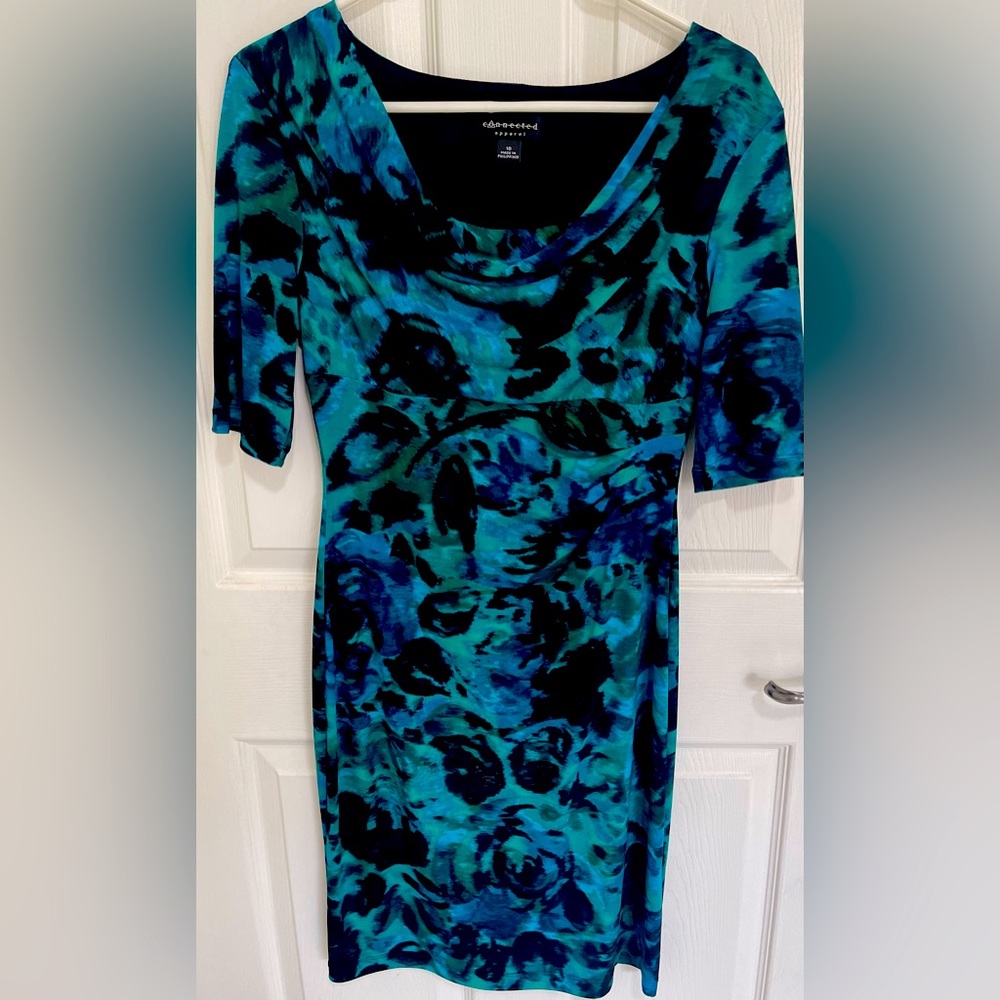 CONNECTED APPAREL Womens Green 3/4 Sleeve Dress Above The Knee Size 10